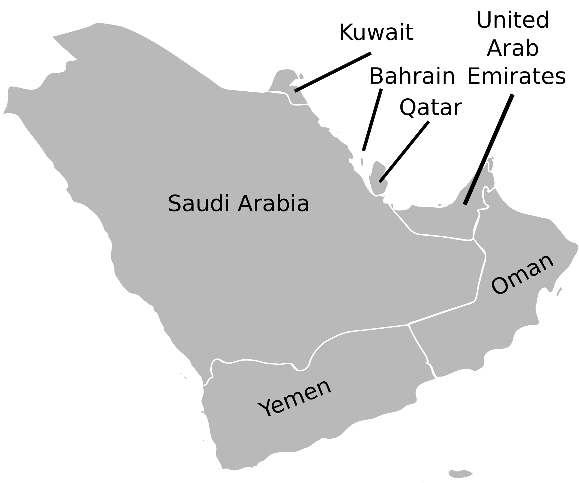 Map of the Arabian Peninsula showing Saudi Arabia, Yemen, Oman, UAE, Qatar, Bahrain, and Kuwait key countries shaping the region's climate zones.