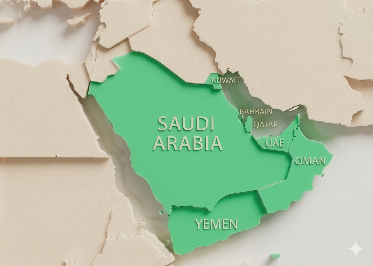 Map showing the seven countries of the Arabian Peninsula