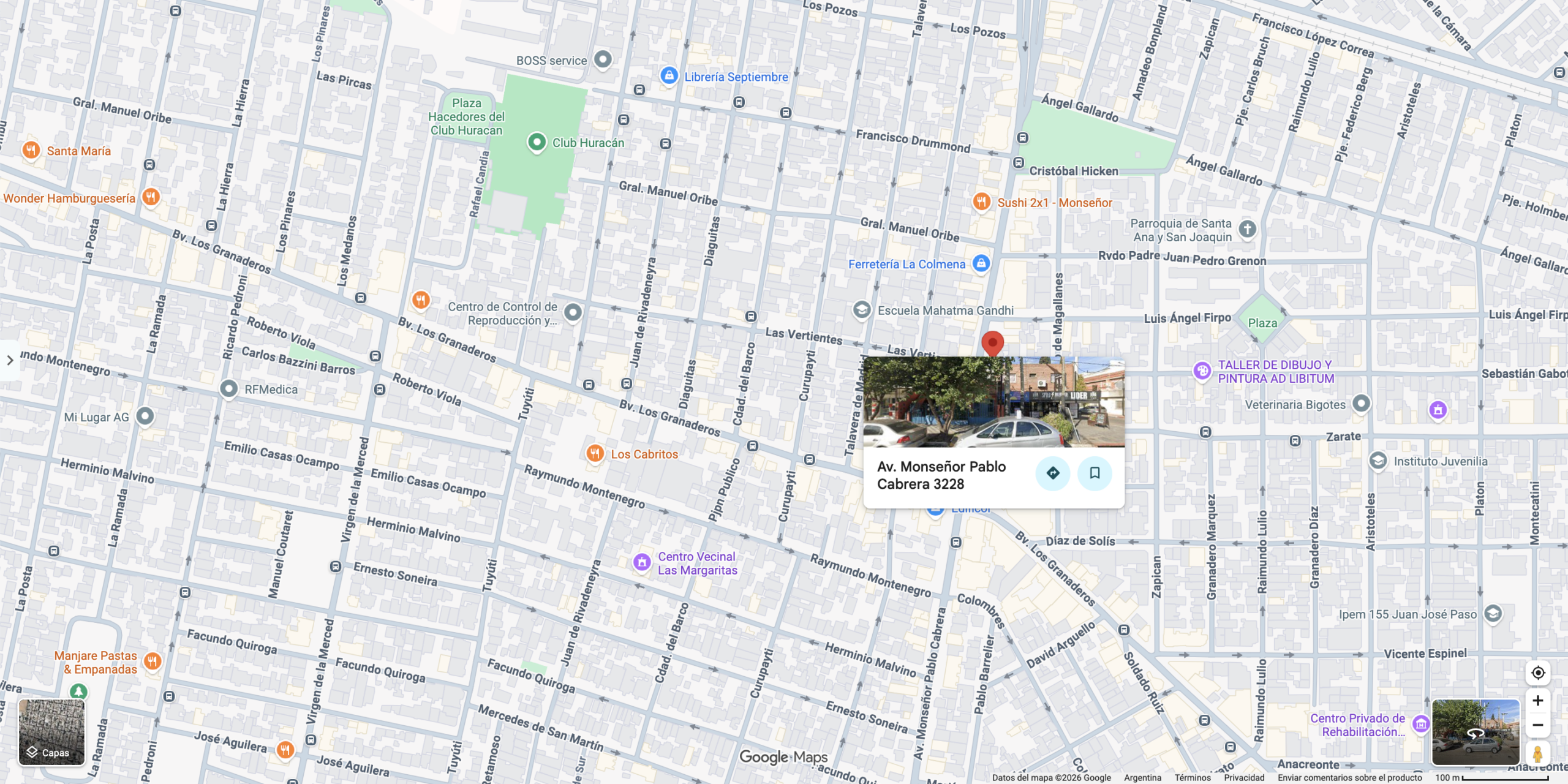 Av. Monseñor Pablo Cabrera 3228, Córdoba, Argentina. Mapa con el punto de ubicación del establecimiento. Fuente: Google Maps.