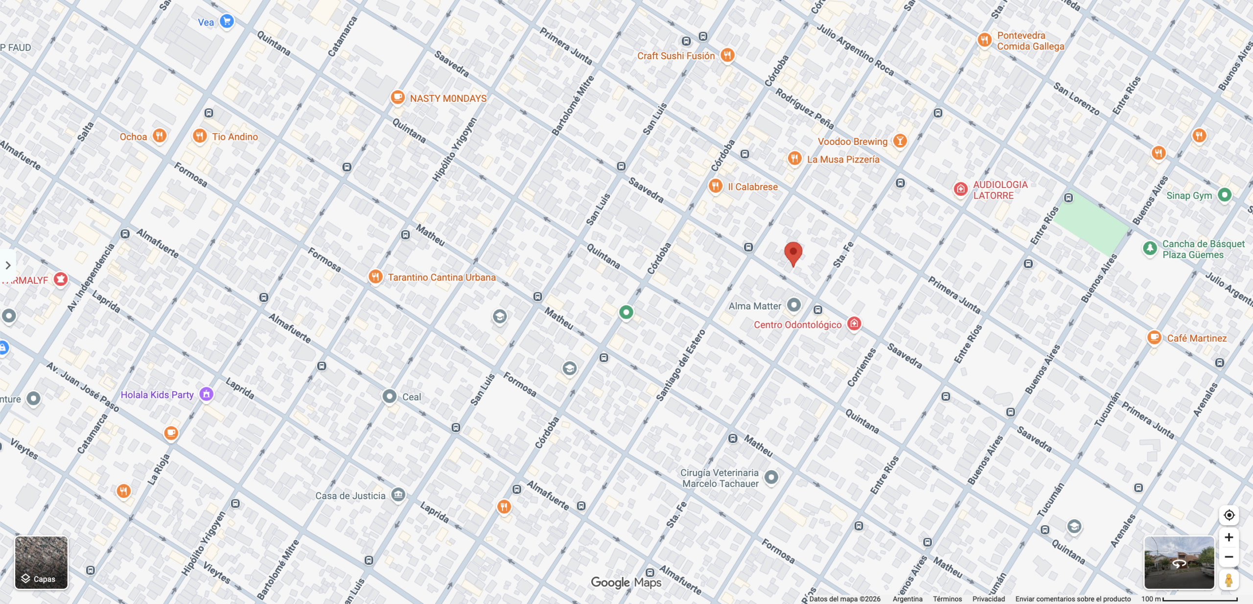 Mapa de Google Maps en Mar del Plata, Argentina, señalando la ubicación de