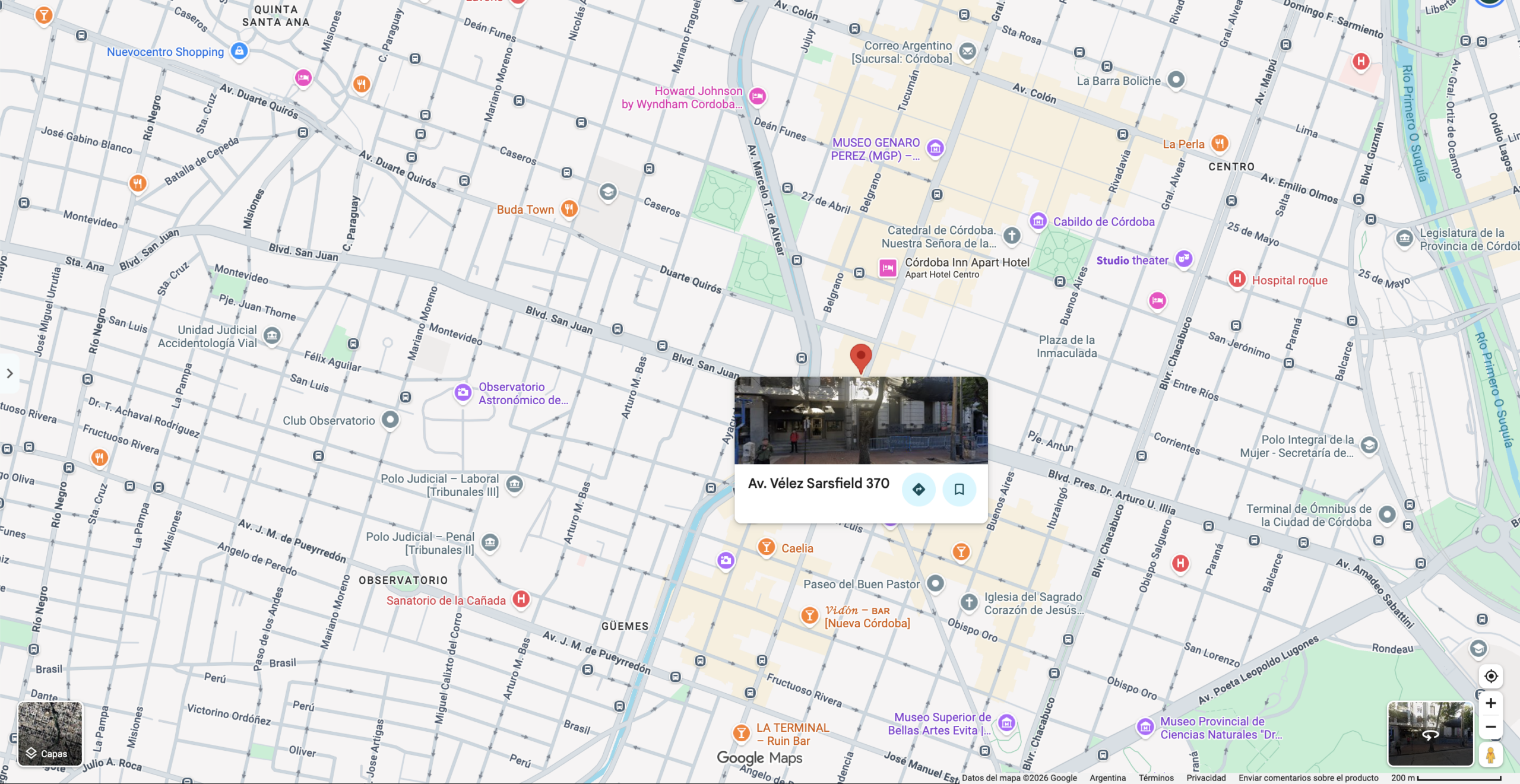 Av. Vélez Sársfield 370, Córdoba, Argentina. Mapa que indica la ubicación de la sede de cursos. Fuente: Google Maps.