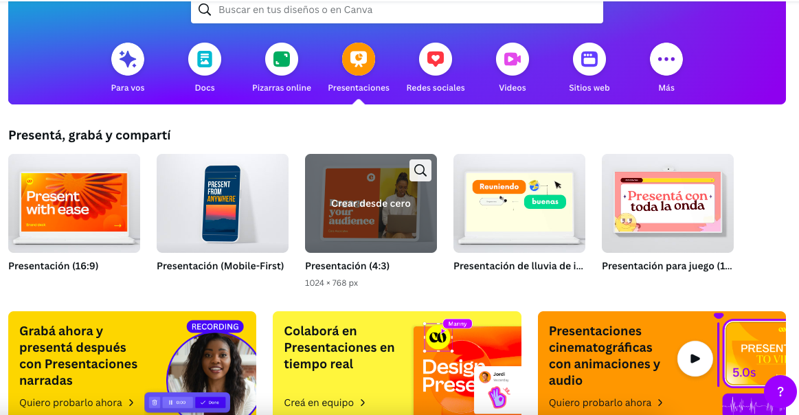 Captura de pantalla de la web Canva.