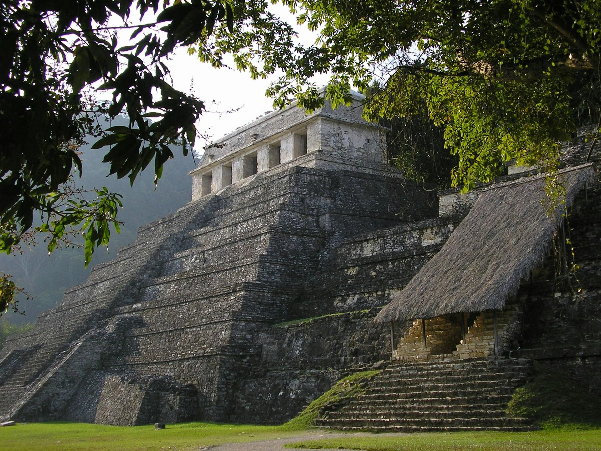 Ruinas de ciudad de piedra maya (Chiapas, Palenque, México)