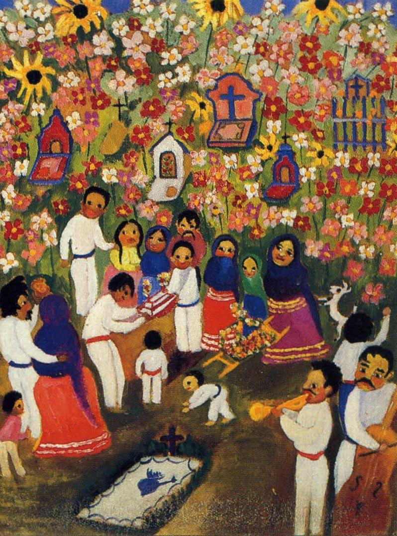 Pintura de colores con niños y flores.
