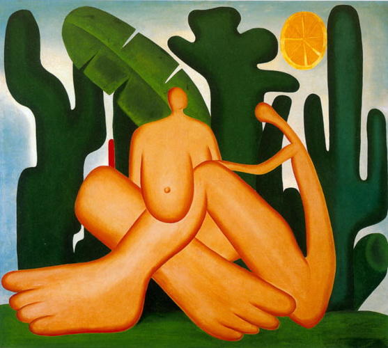 Pintura de cuerpo desnudo y plantas verdes.
