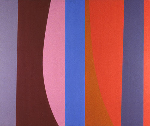 Pintura con rayas y formas verticales de colores.