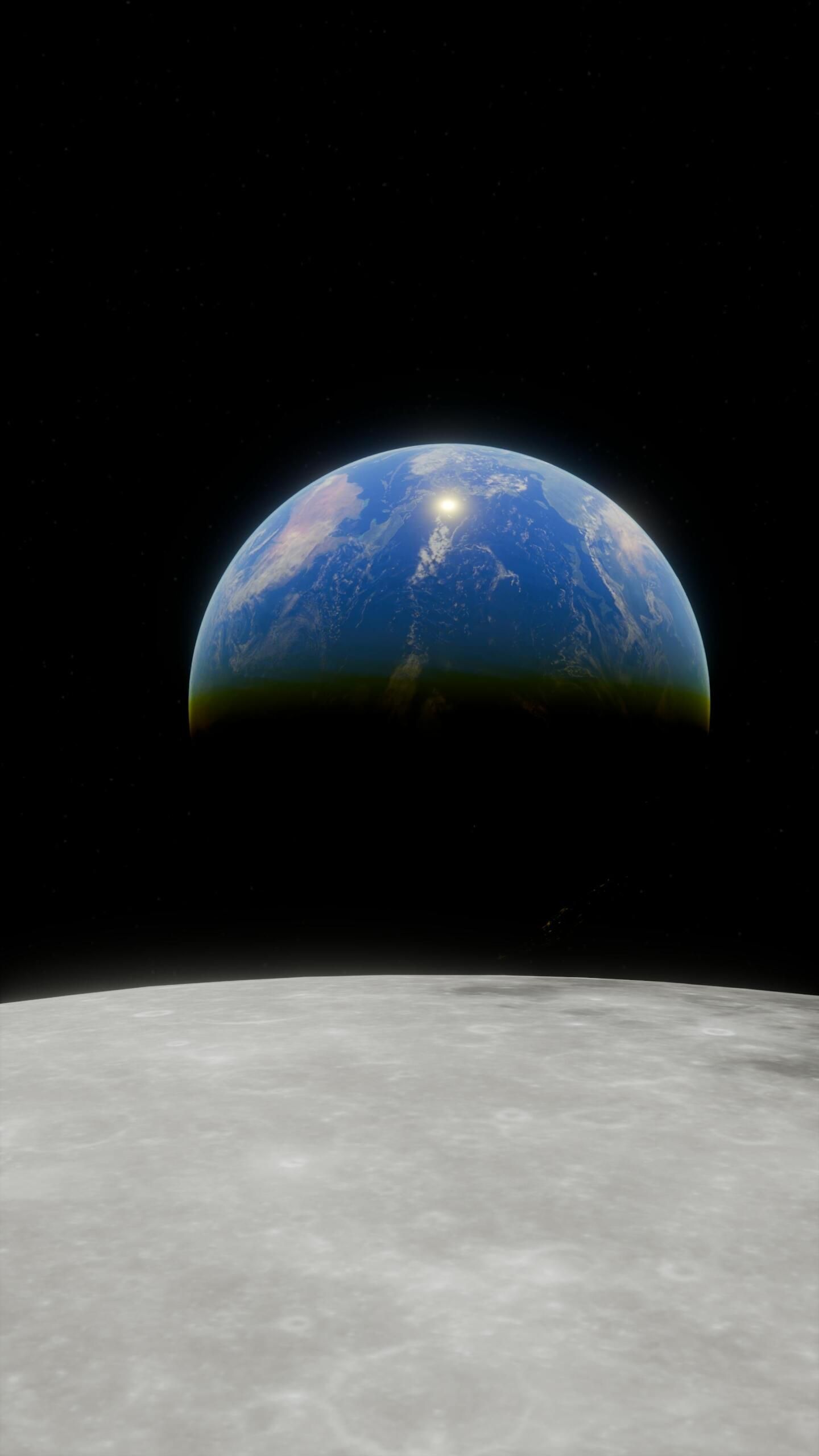 Vista de la tierra elevándose sobre la luna.