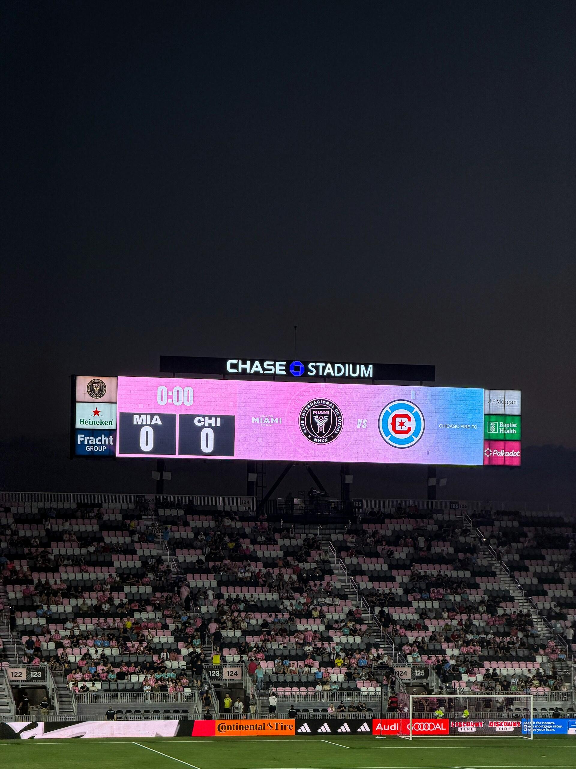  Marcador del Chase Stadium en Fort Lauderdale, FL, USA, durante un partido del Inter Miami. Fotografía por Obum Dukor.