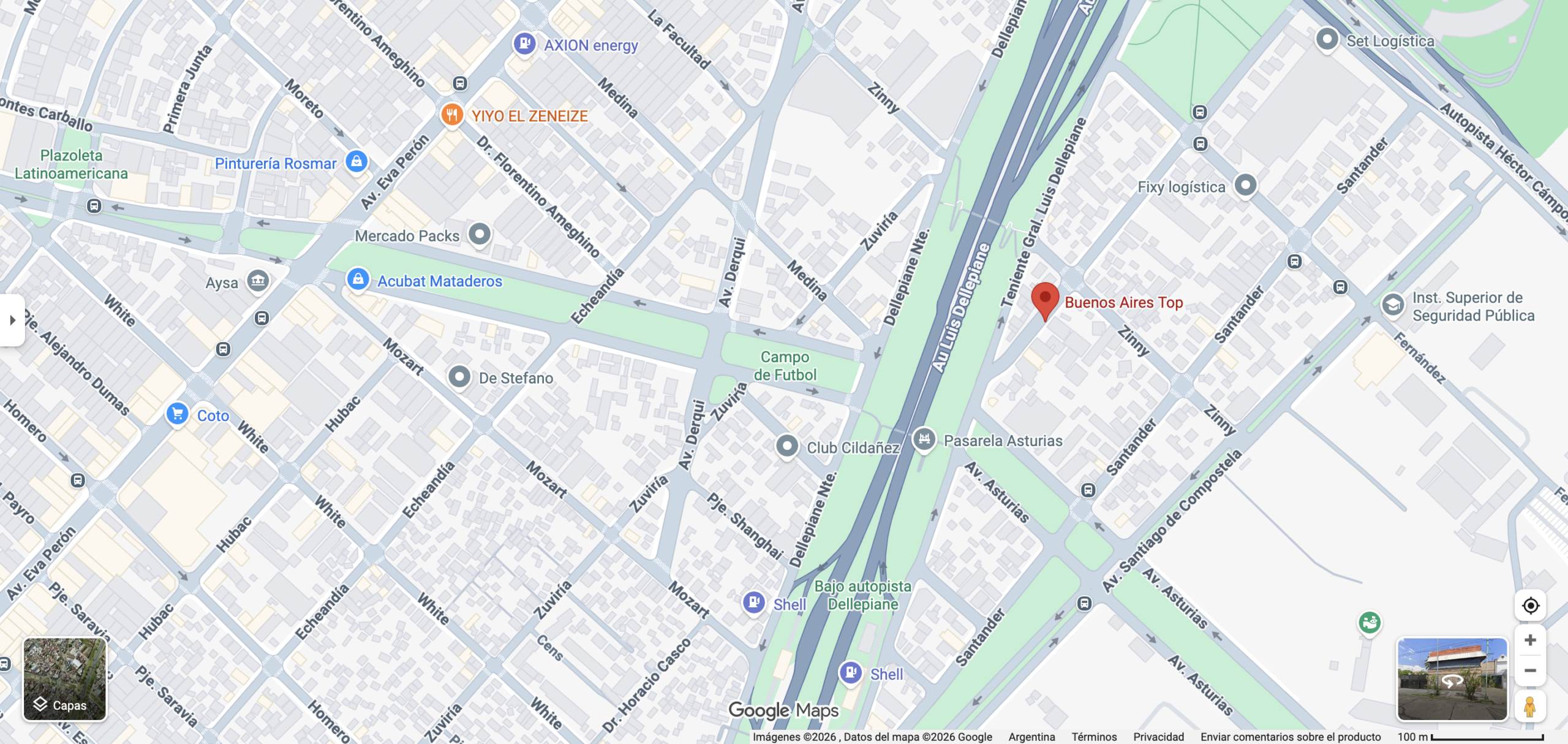 Mapa de Google Maps señalando la dirección de Buenos Aires Top en el barrio de Mataderos, Ciudad Autónoma de Buenos Aires. Fuente: Google Maps.