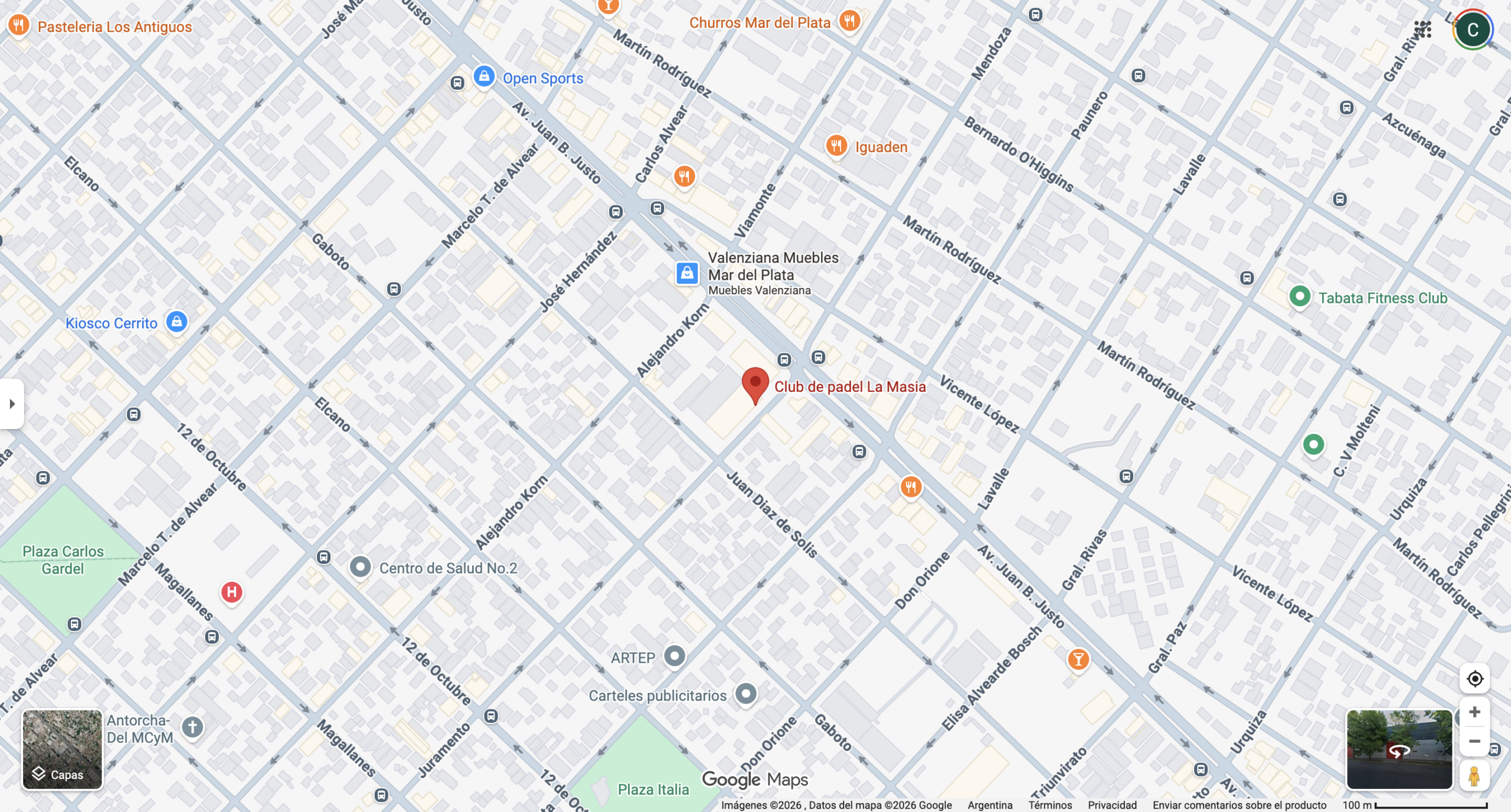 Mapa de Google Maps indicando el World Padel Center en Mar del Plata. Fuente: Google Maps.