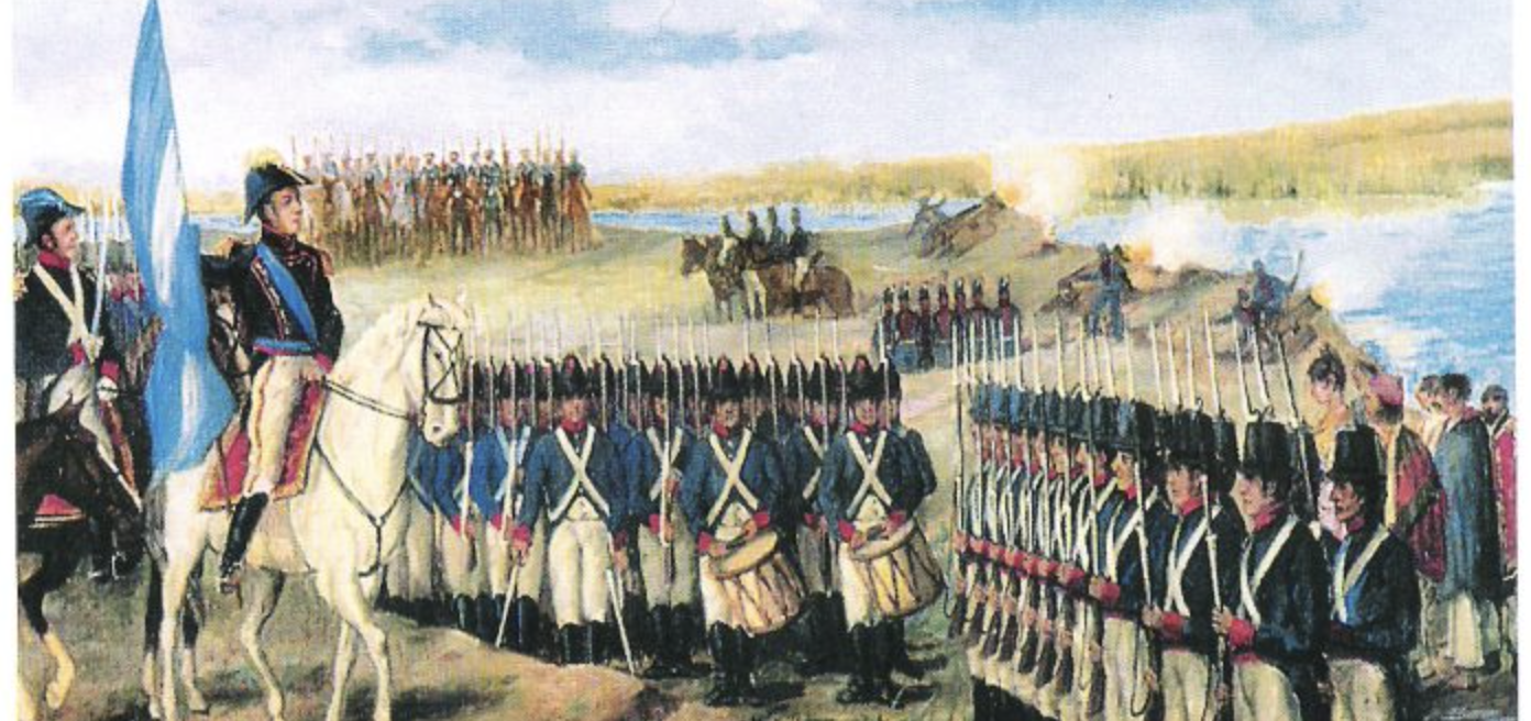 Argentina, Río de la Plata, 1810-1815. Manuel Belgrano con sus tropas durante campañas revolucionarias. Pintura histórica, Wikimedia Commons.