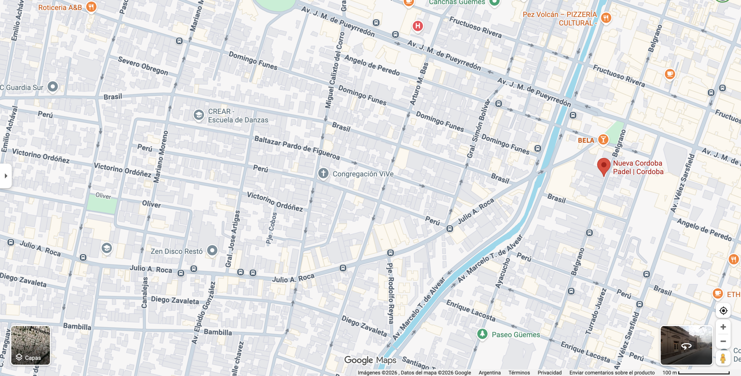 Mapa de Google Maps mostrando la ubicación de Nueva Córdoba Padel en el barrio Nueva Córdoba. Fuente: Google Maps.