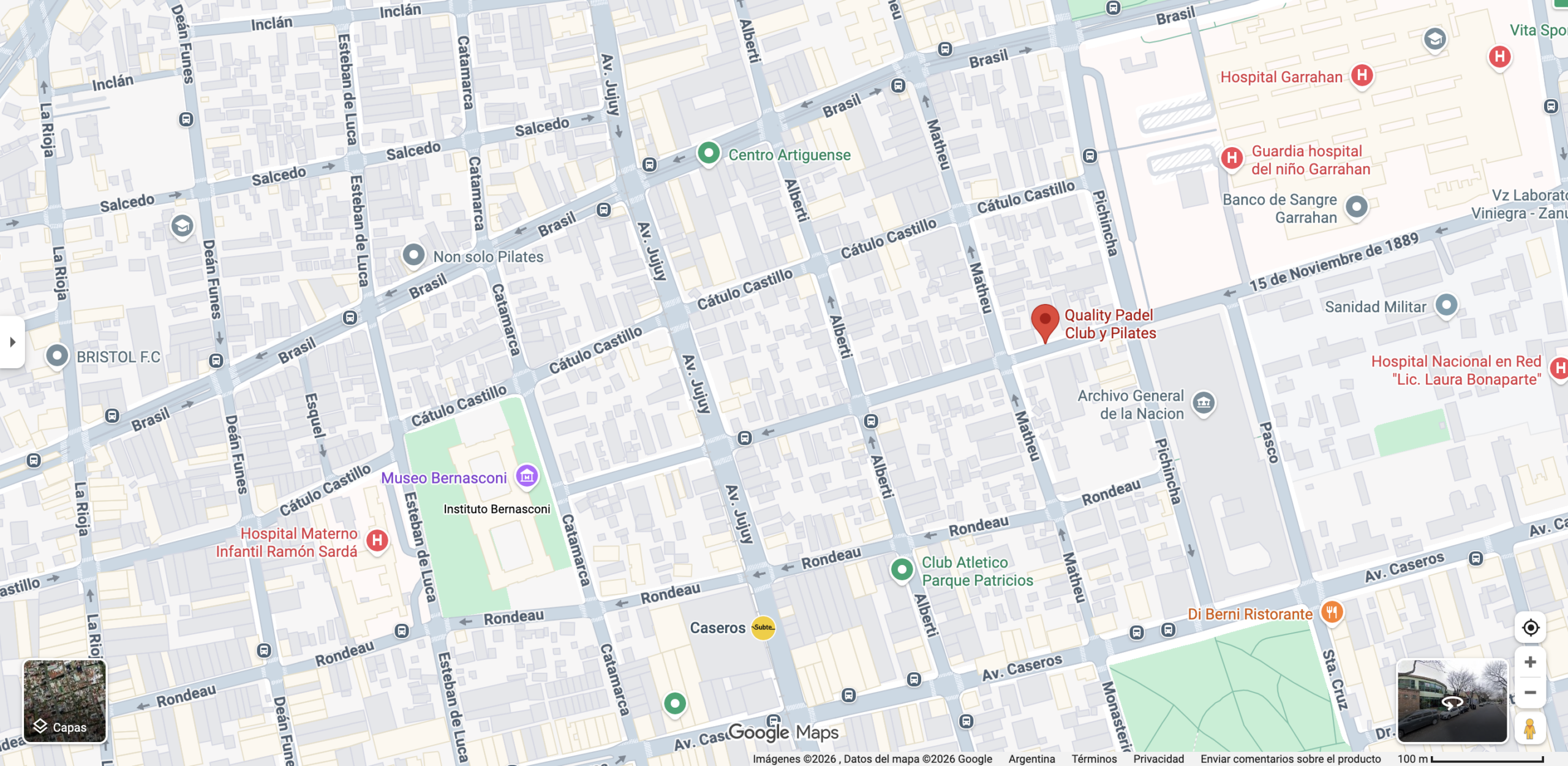 Mapa de Google Maps que indica la ubicación de Quality Padel Club y Pilates en Parque Patricios, Buenos Aires. Fuente: Google Maps.