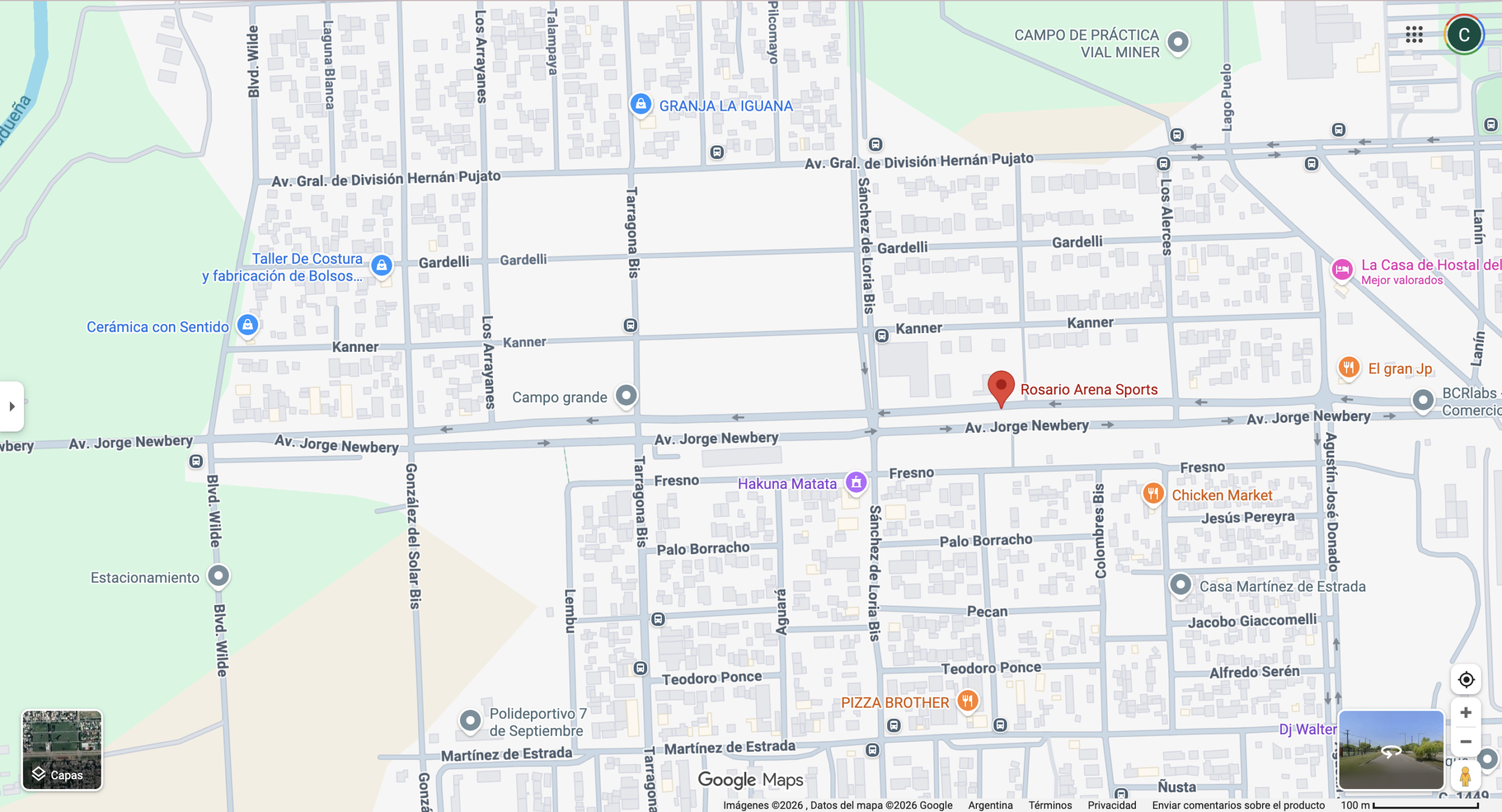 Mapa de Google Maps mostrando Rosario Arena Sports, Rosario. Fuente: Google Maps.