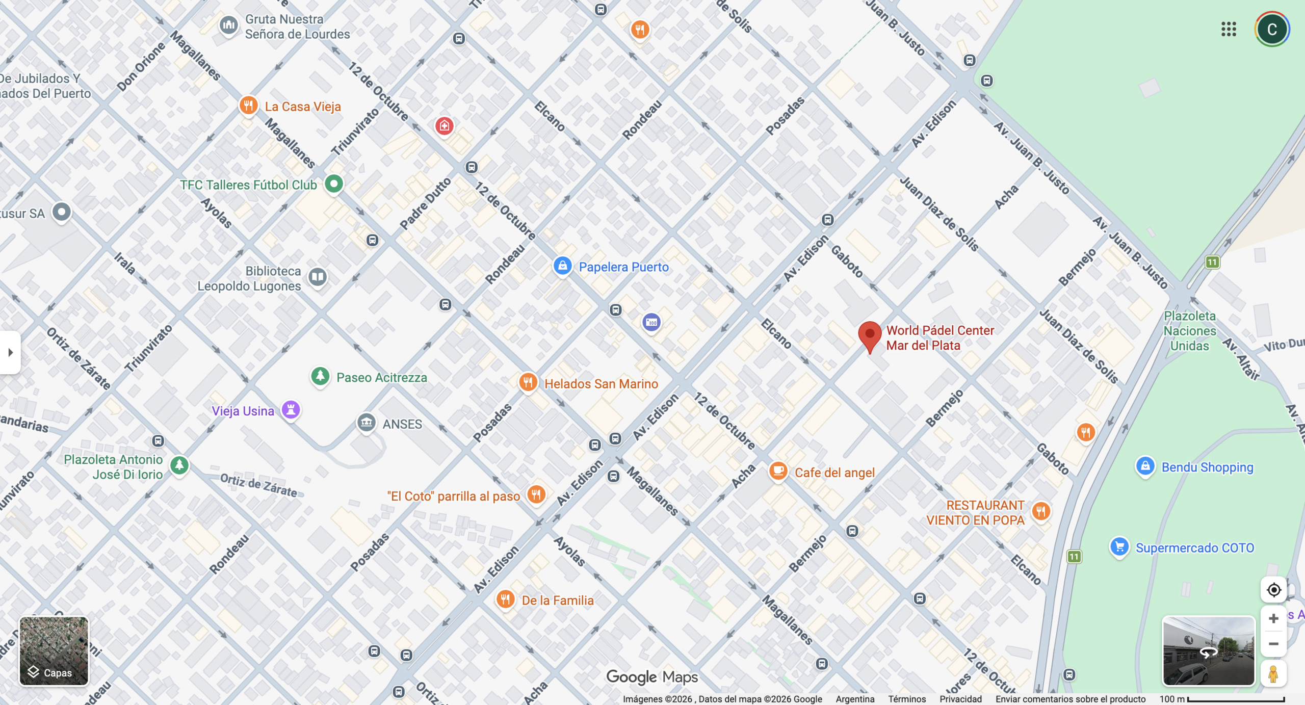 Mapa de Google Maps indicando el World Padel Center en Mar del Plata. Fuente: Google Maps.