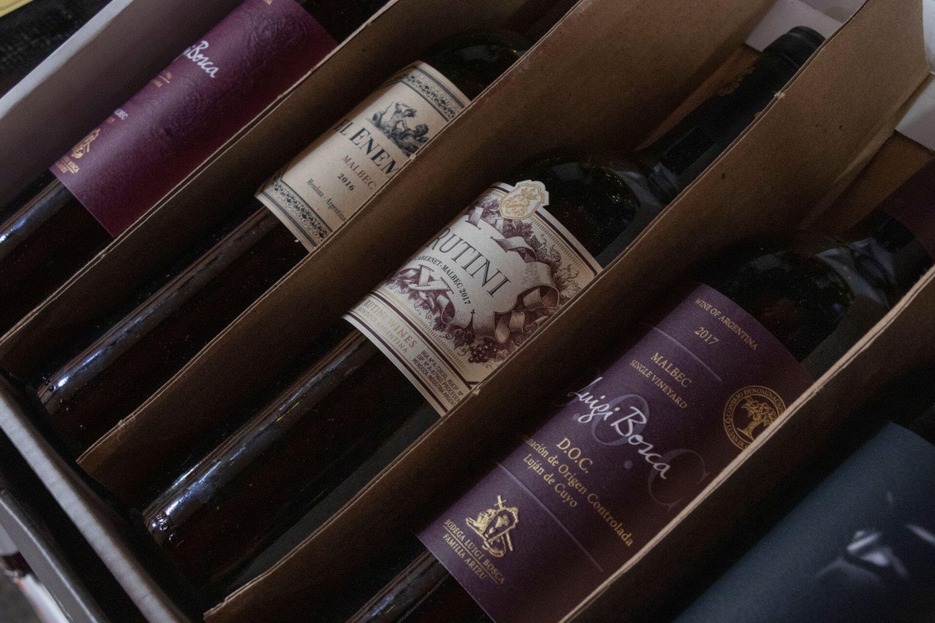 Botellas de vino malbec.