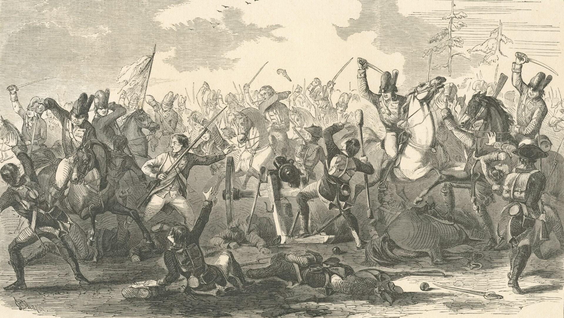 Grabado de un enfrentamiento militar durante la defensa de Buenos Aires, Fuente: The New York Public Library.