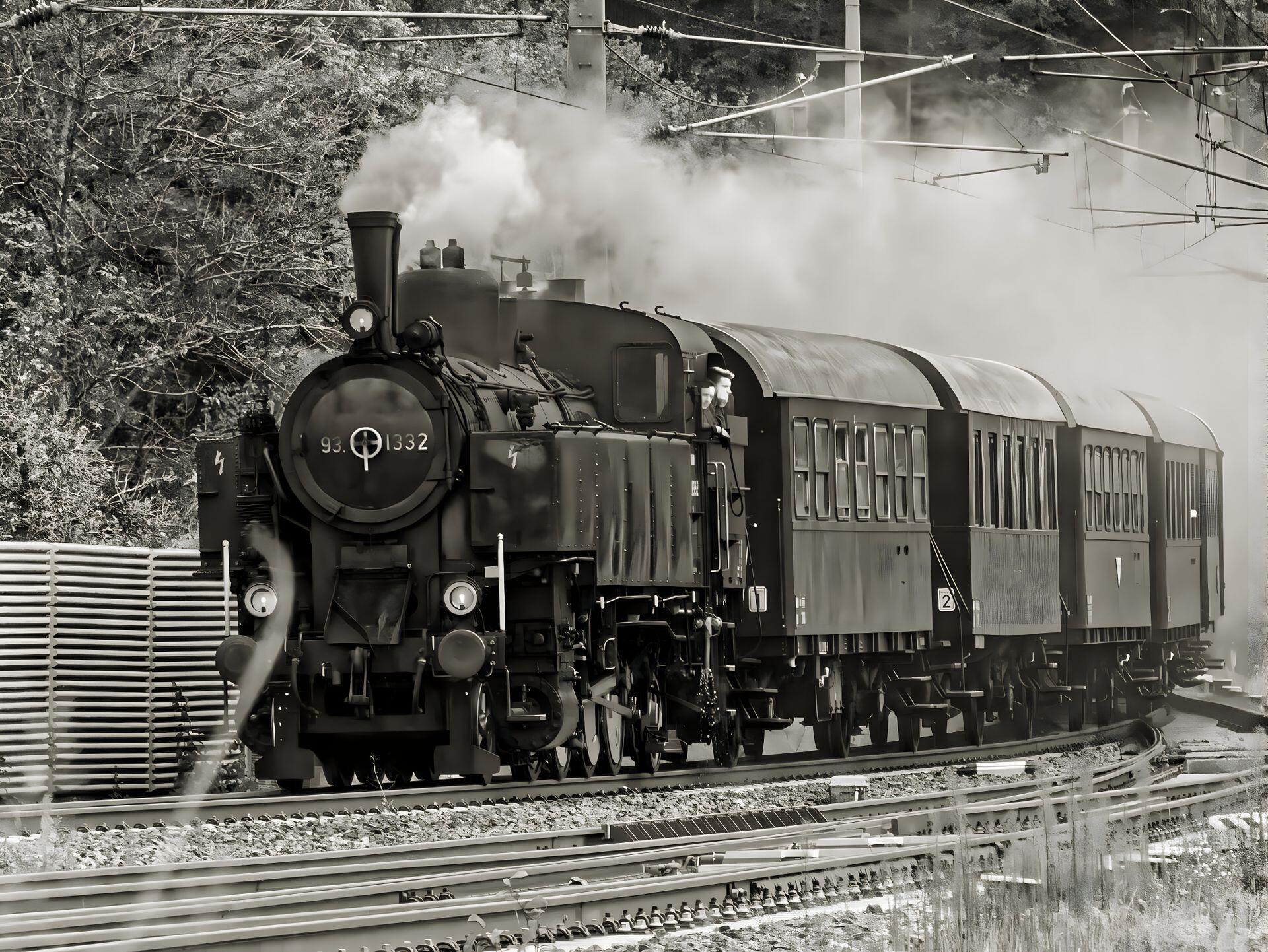 Antiguo tren a vapor sobre las vía.
