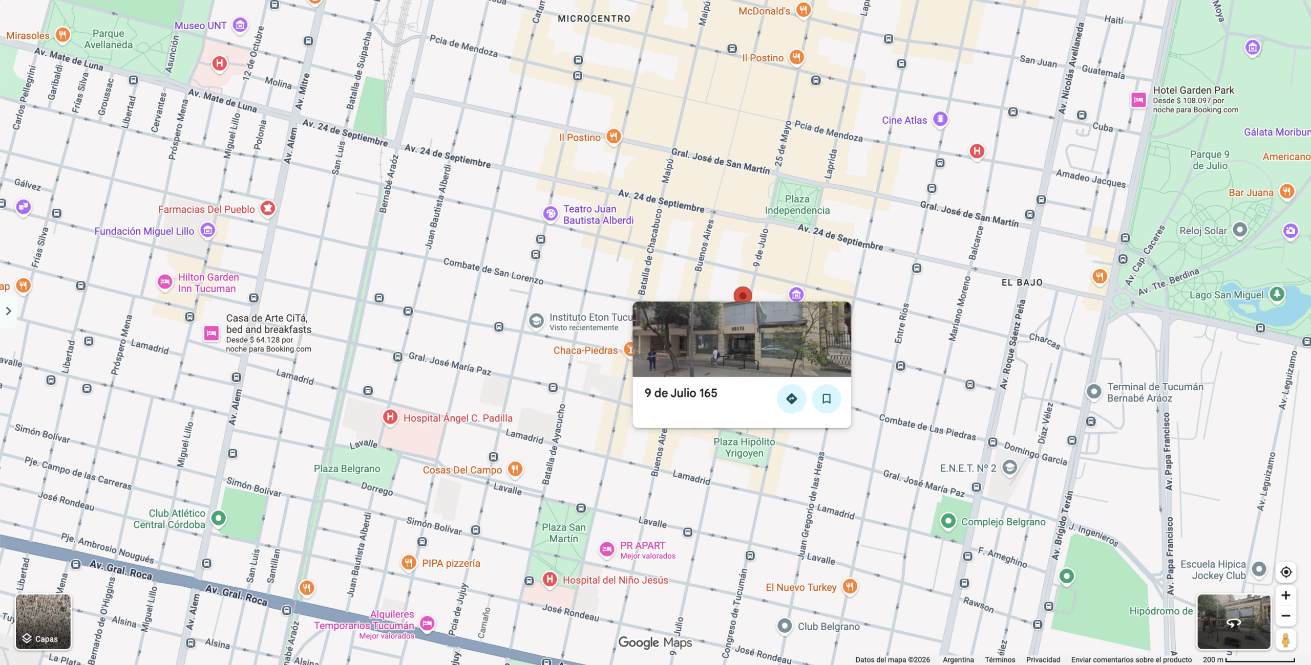 9 de Julio 165, San Miguel de Tucumán, Argentina. Mapa de la ubicación del Centro de Idiomas UNSTA. Fuente: Google Maps.