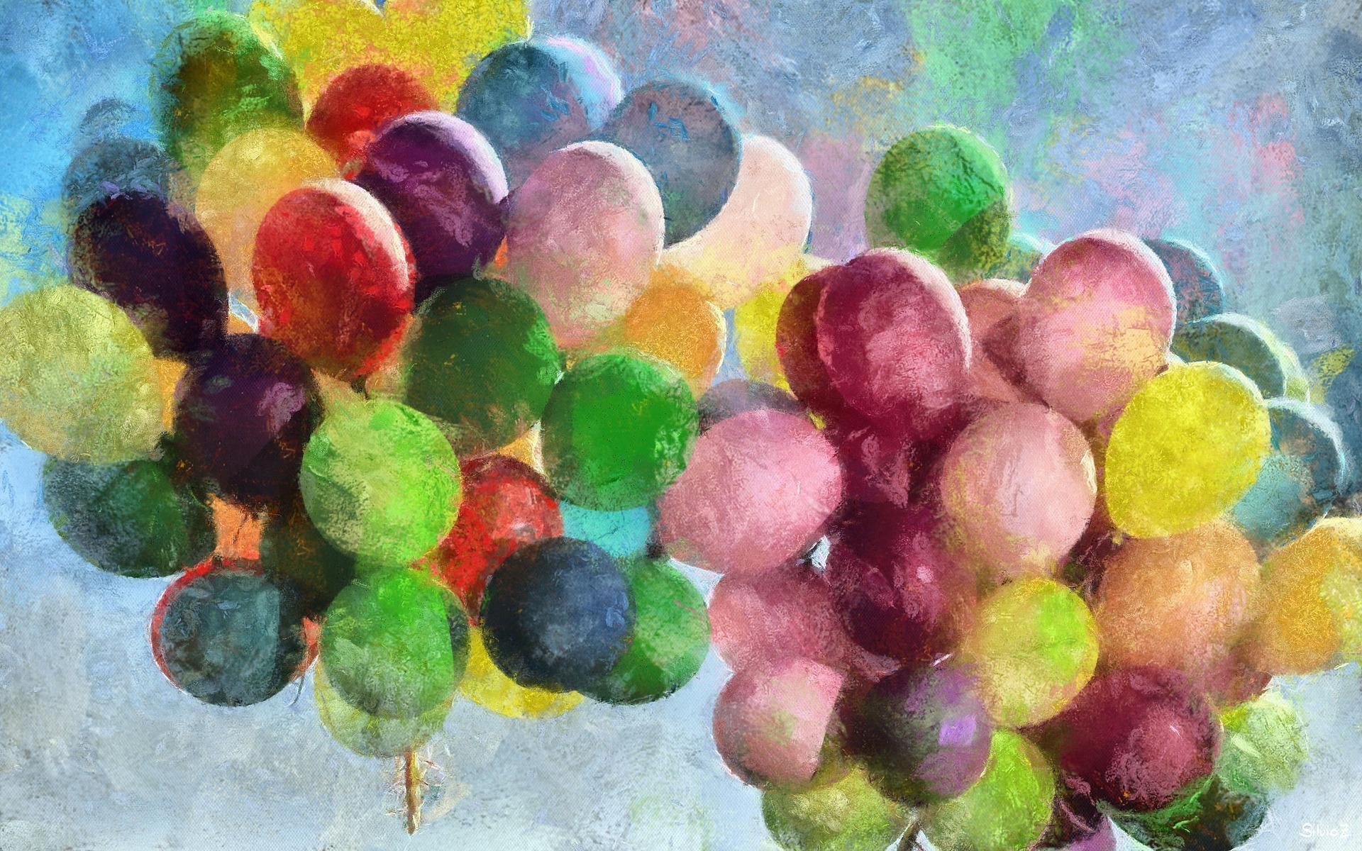 Gemälde von vielen bunten Luftballons