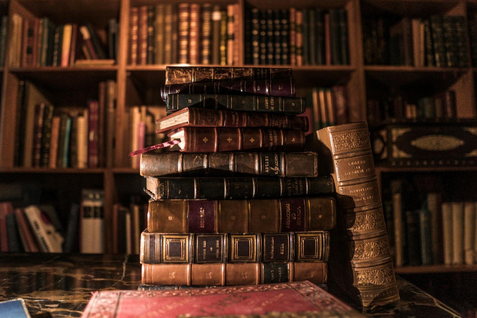 A pile of old books.