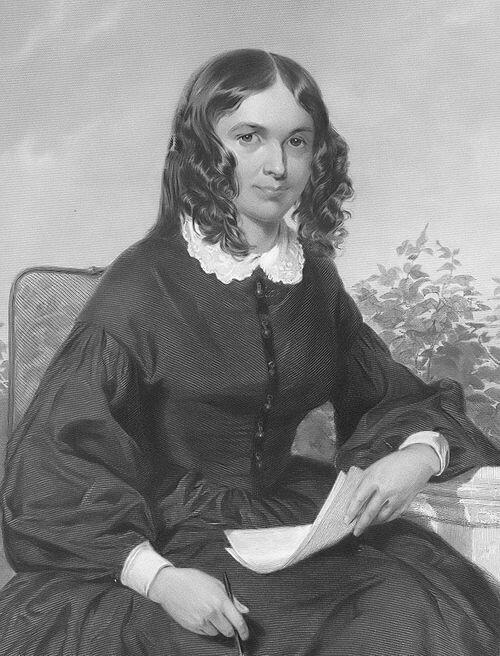 Black and white painting of Elizabeth Barrett Browning
