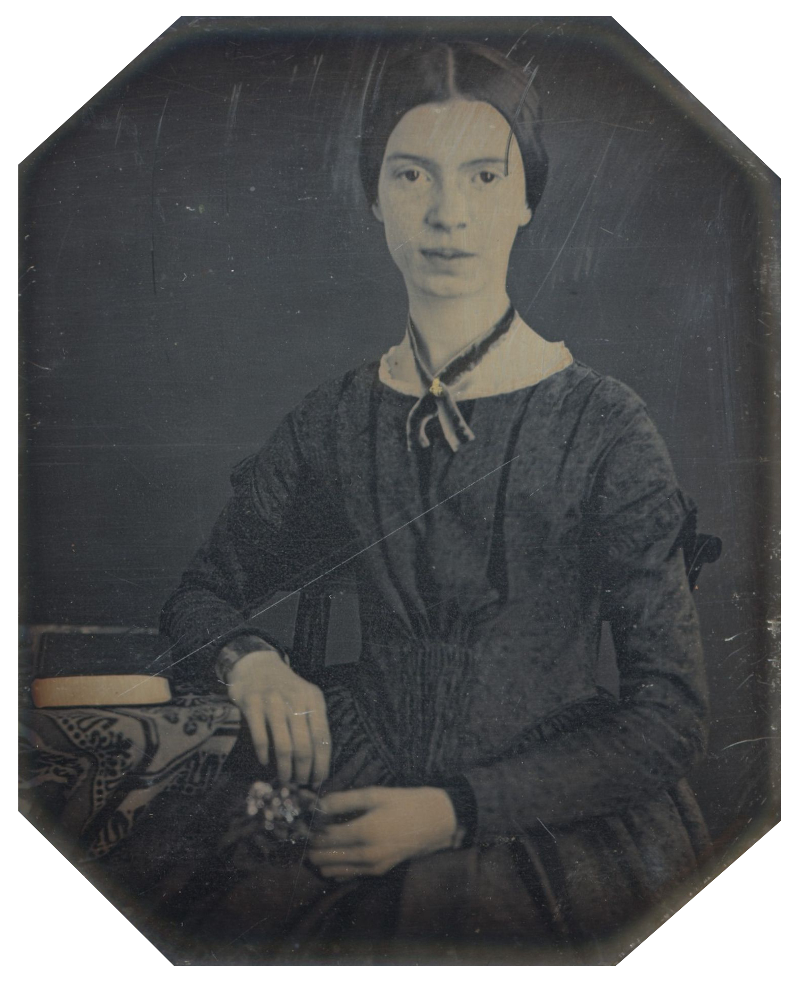 Black and white daguerrotype of Emily Dickinson