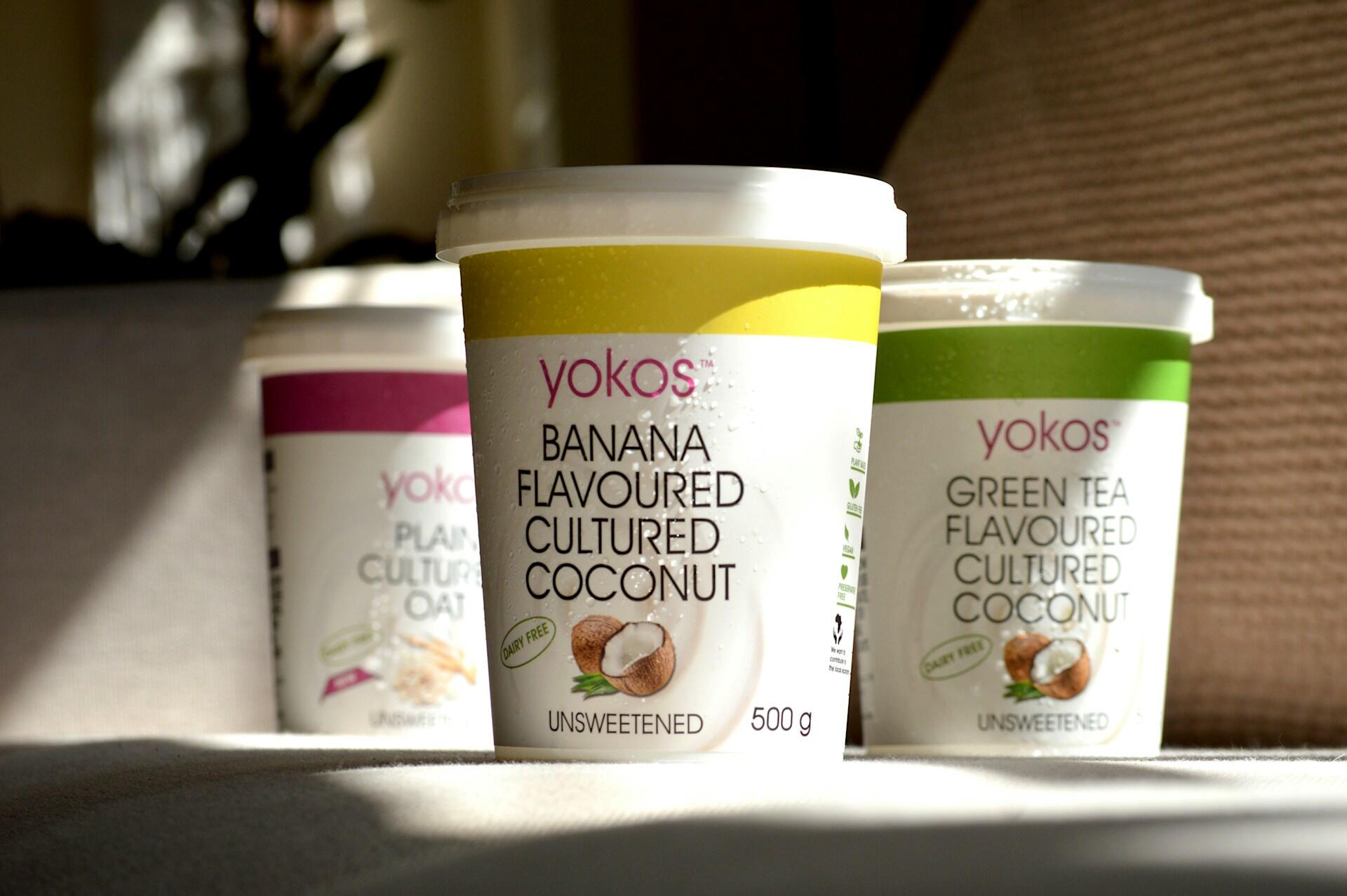 tubs of coconut yoghurt in a variety of flavours (plain, banana, green tea)