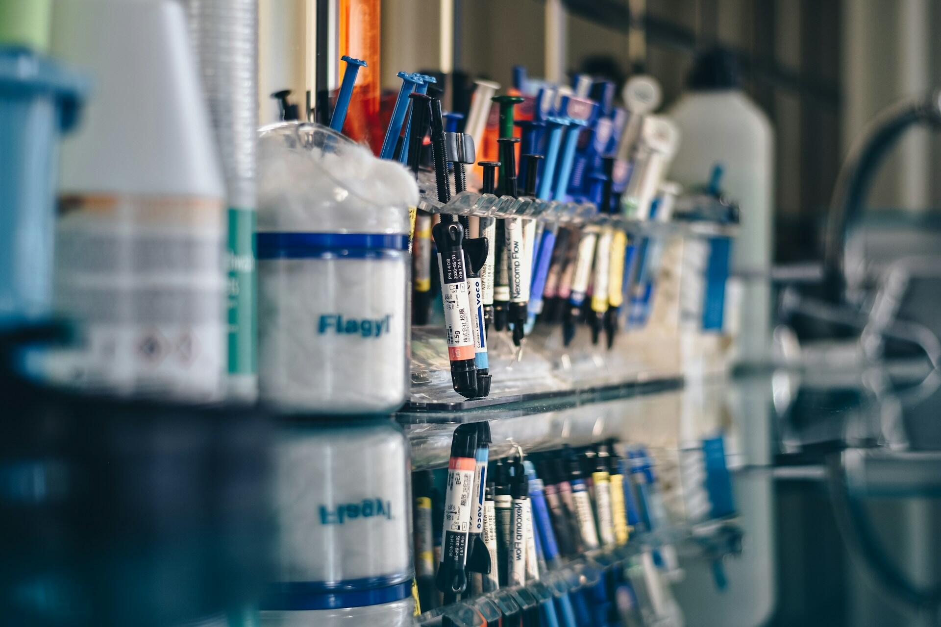 Chemistry equipment in a lab.