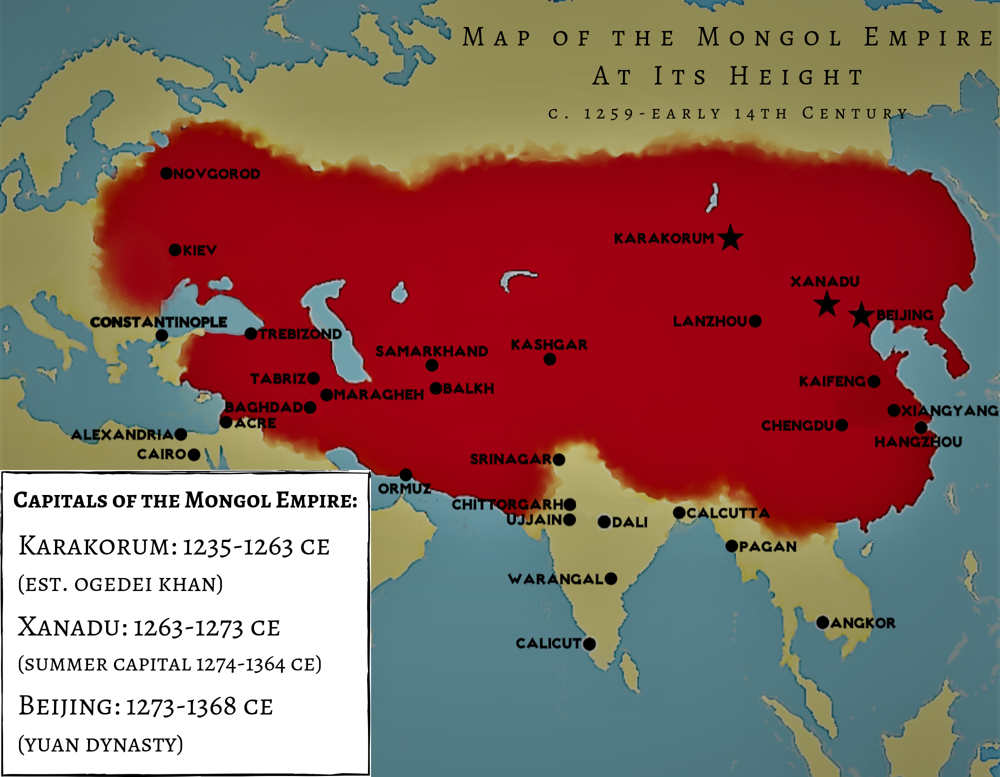 Map of the Mongol Empire at its height