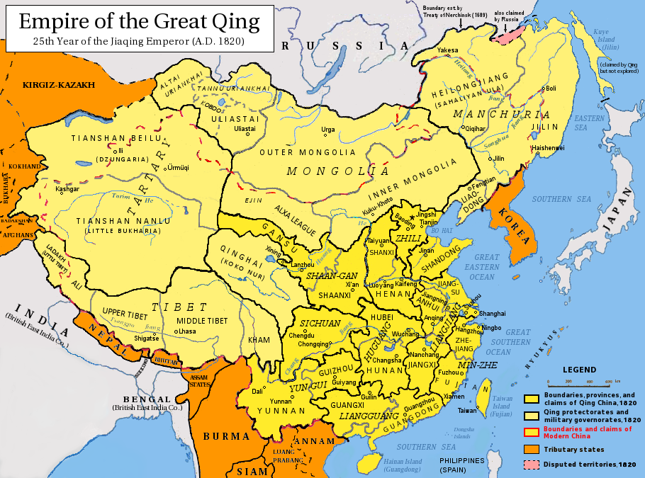 A map of the Qin dynasty in 1820.