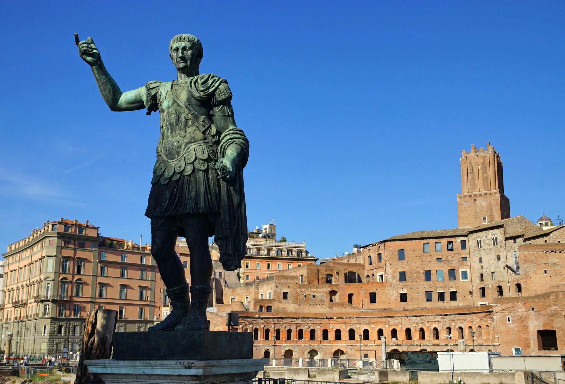 Statue of the Emperor Trajan on the Street in Rome