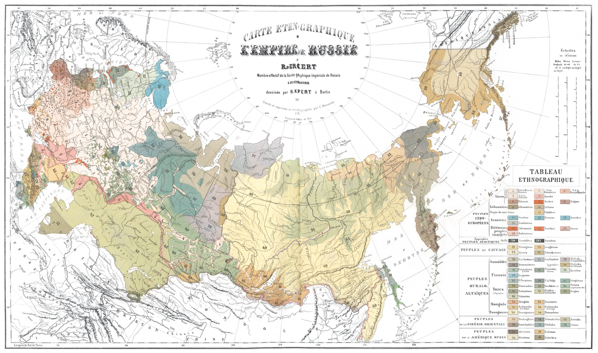Ethnographic Map of the Russian Empire by Pauli Gustav-Fedor Khristianovich 1862.
