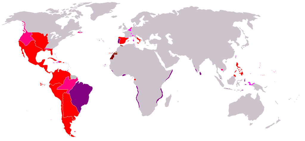 The Spanish Empire at its height, depicted on a map of the world.