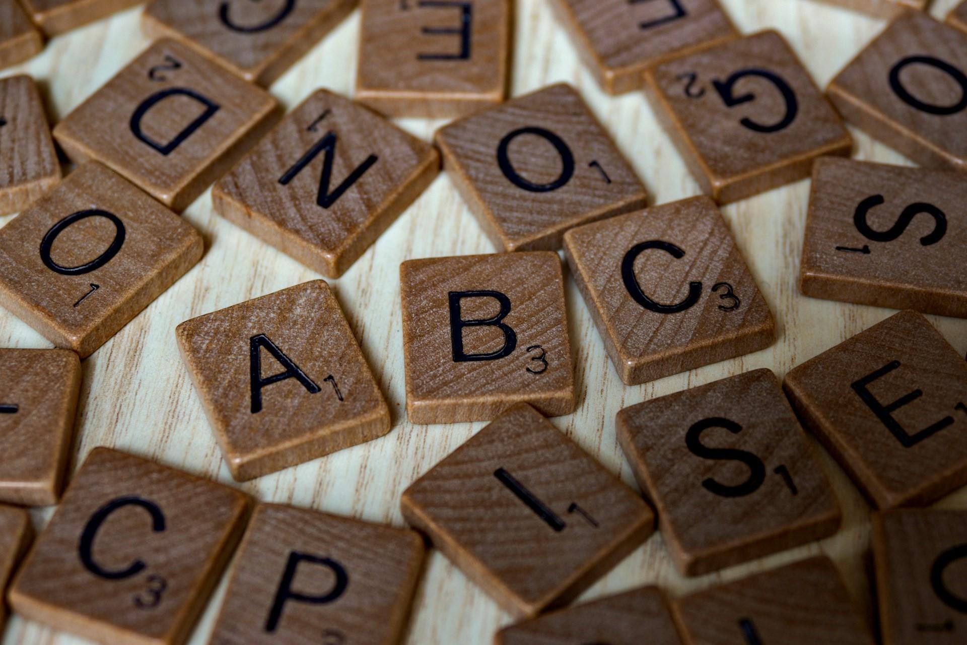 Wooden letter blocks from Scrabble.