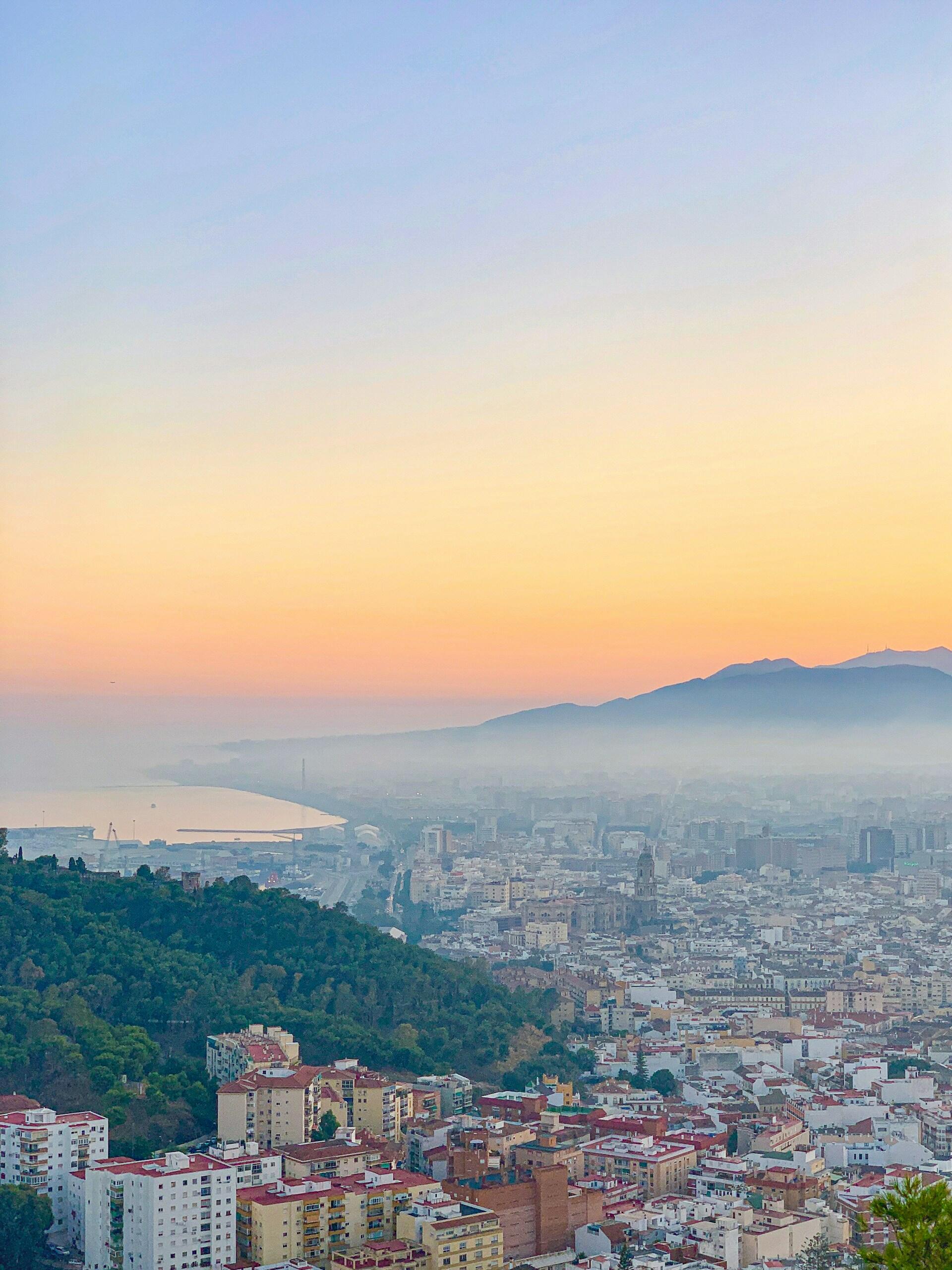 Malaga skyline at sunset.
