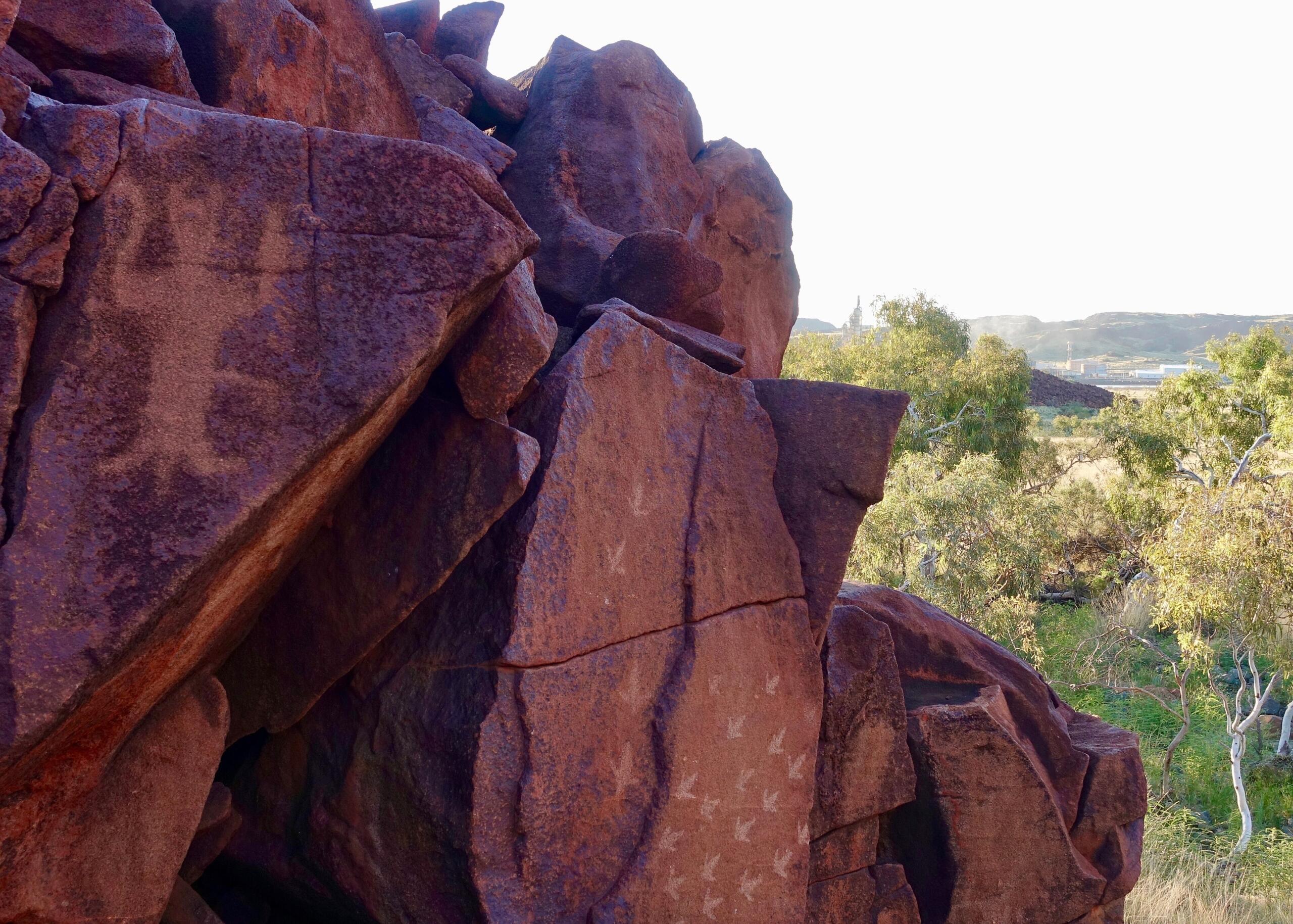ancient rock carvings from First Nations people in Murujuga