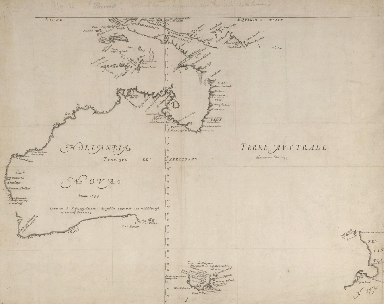 simple and inaccurate map of Australia on one of the first expeditions by the Dutch in 1644
