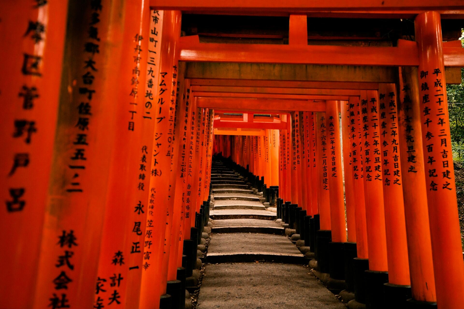 famous red torii gates at Fushimi Inari Taisha from Japan