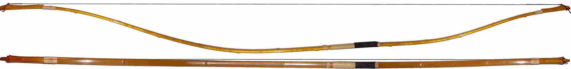 A Japaneses asymmetrical bow from the side and front. 