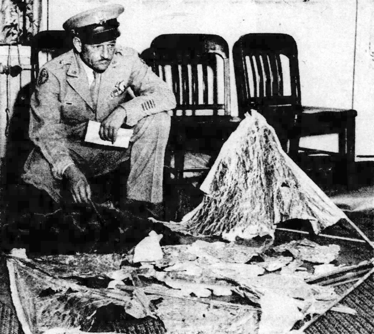 General Ramey with the debris from the Roswell "crash site." (1947) 