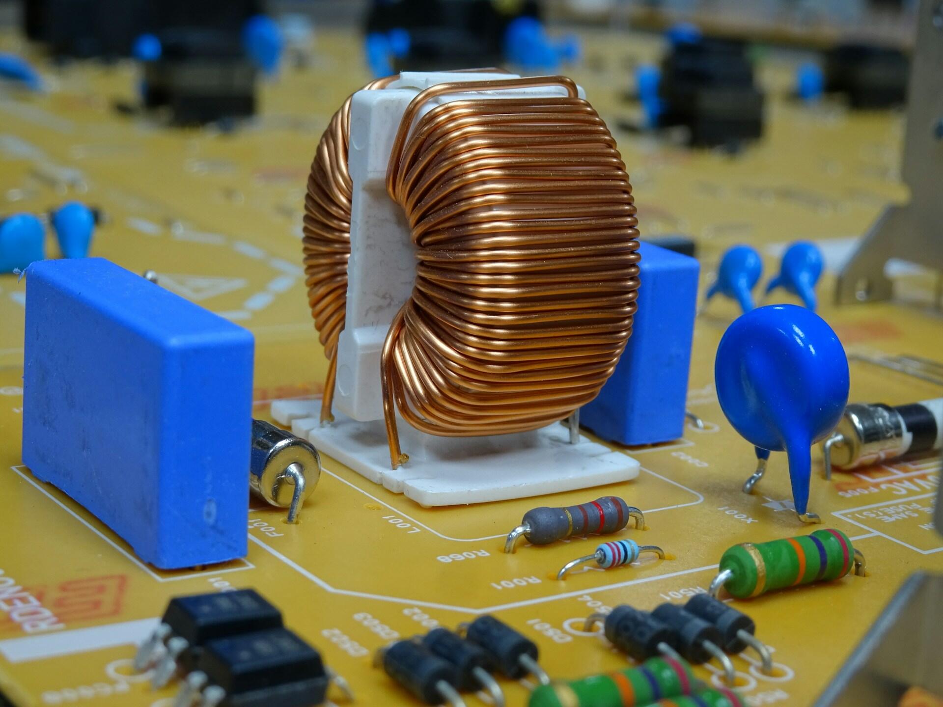 An induction coil on a circuit board.