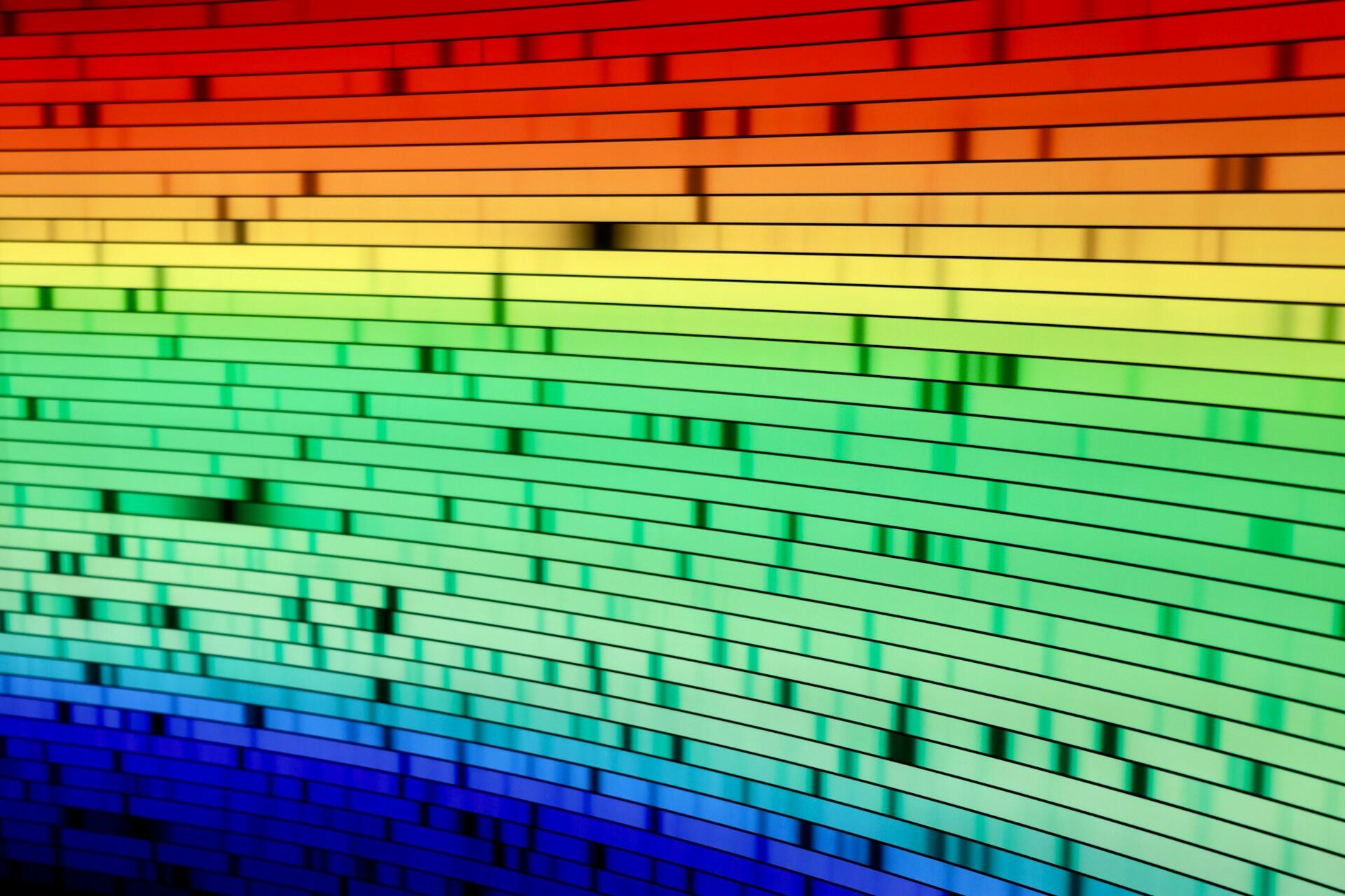spectroscopy light data with black lines running through different colours