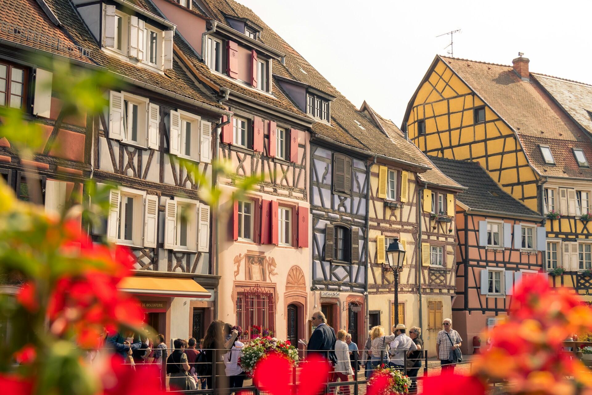 medieval half-timber houses in a village in northern France