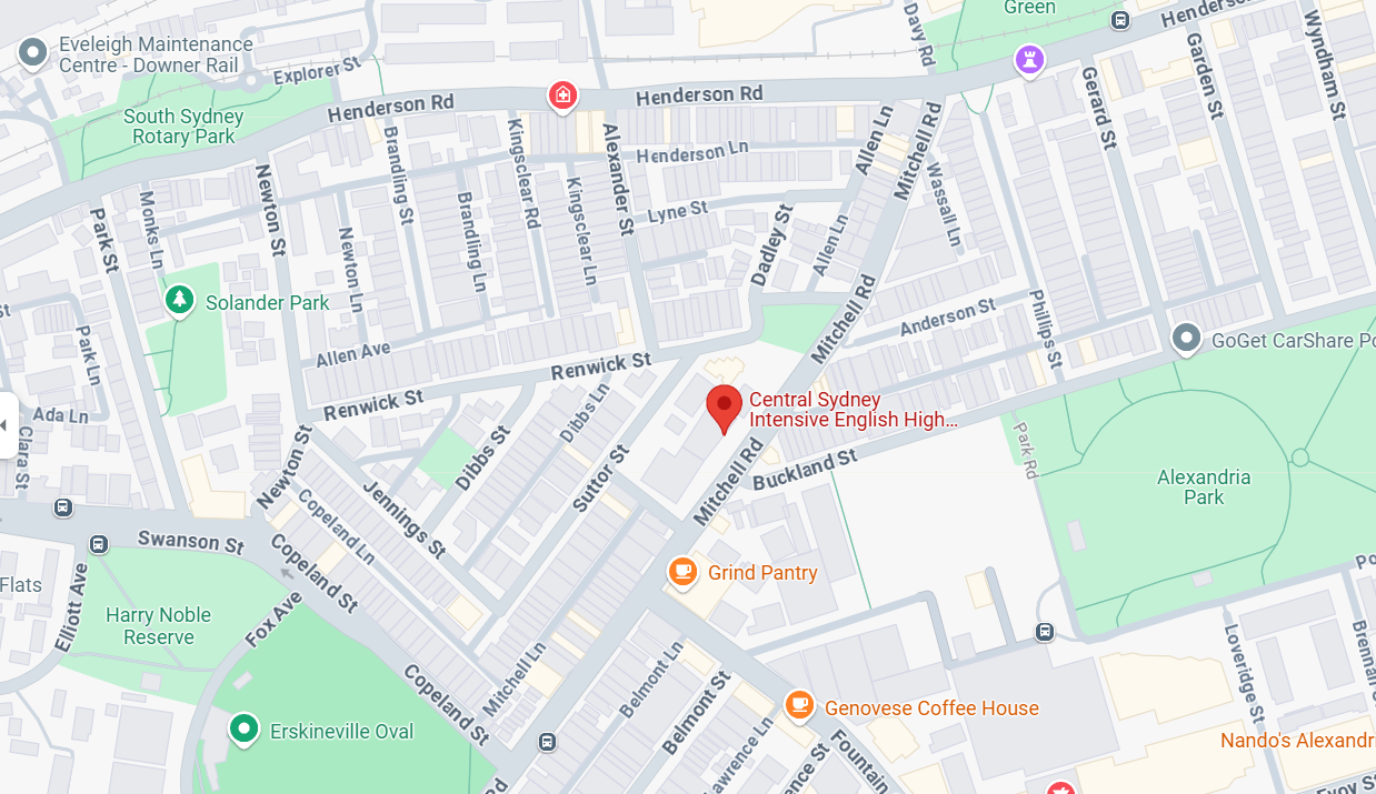 Map highlighting the location of Central Sydney Intensive English High School in Sydney.