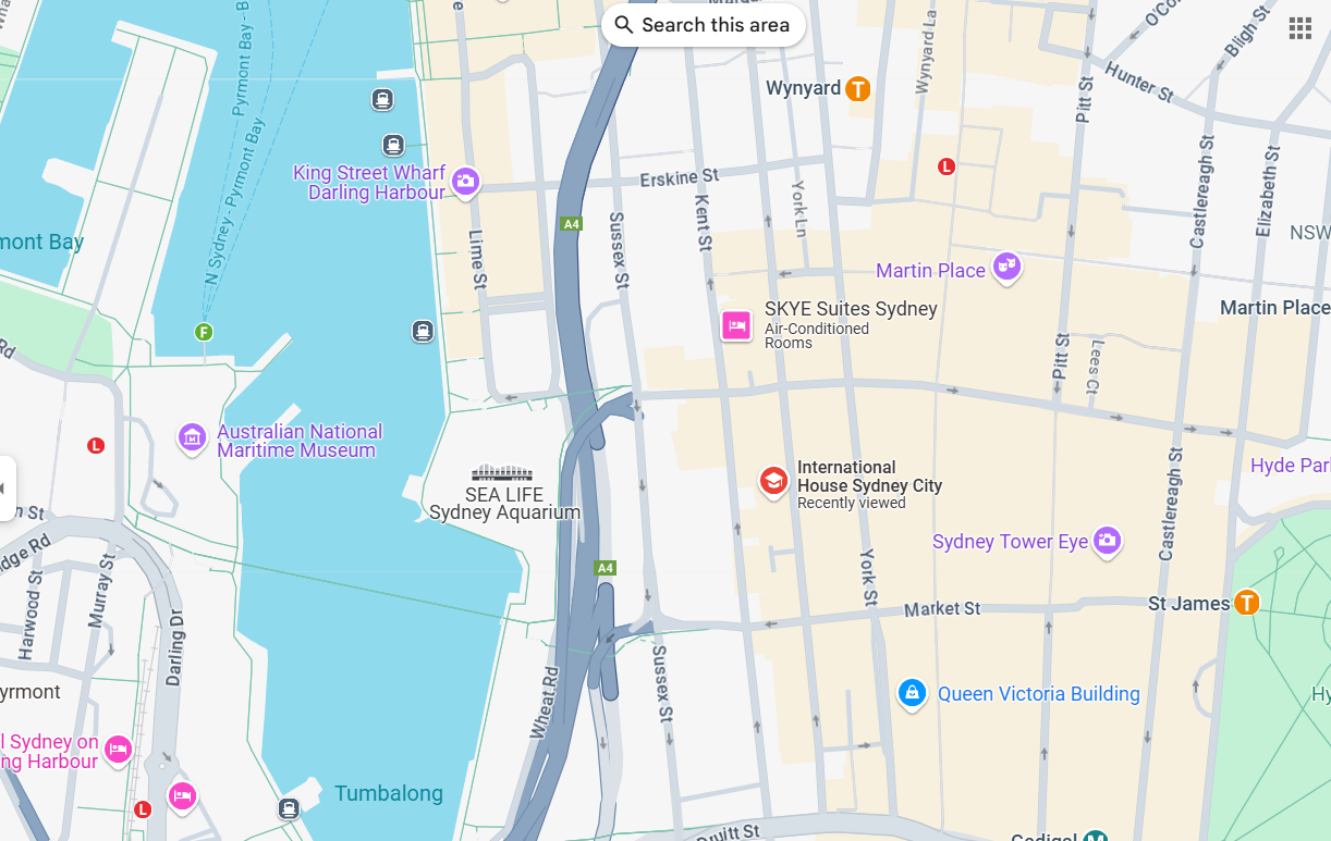 Map highlighting the location of International House Sydney.
