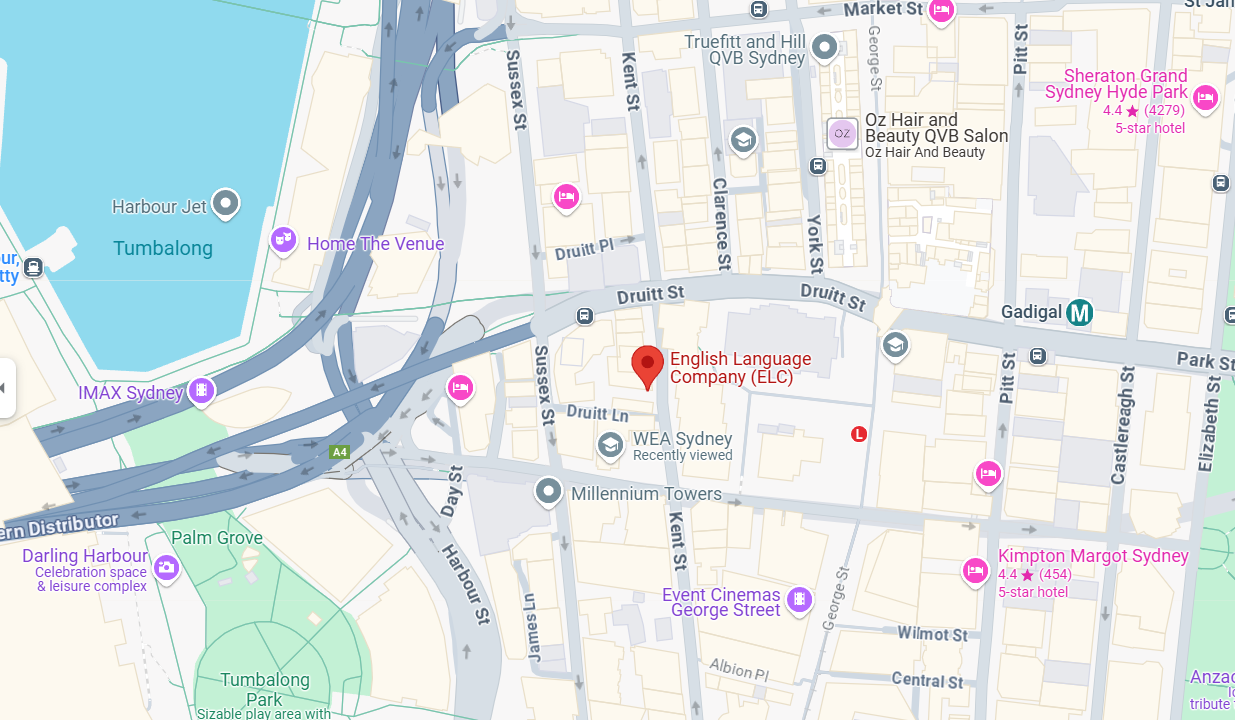 Map highlighting the location of English Language Company (ELC) Sydney.