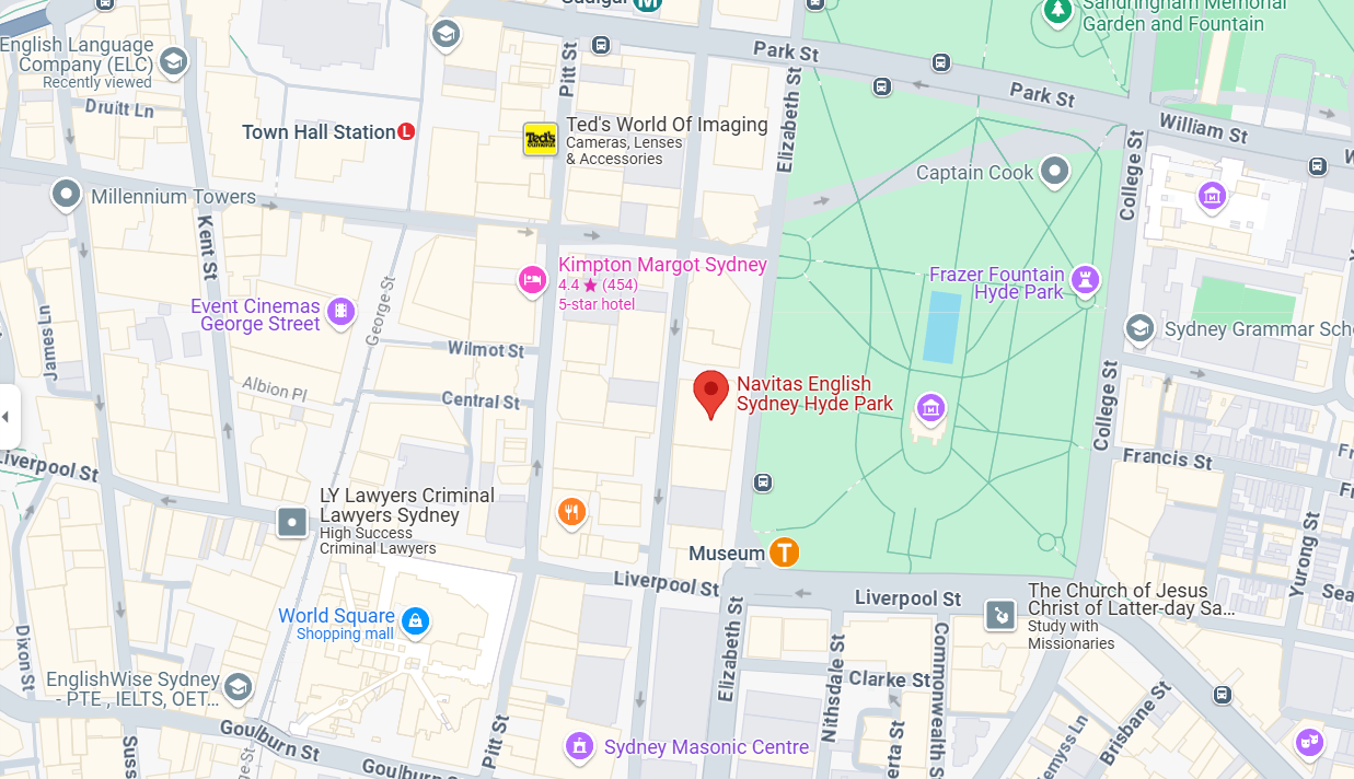 Map highlighting the location of Navitas English Sydney.