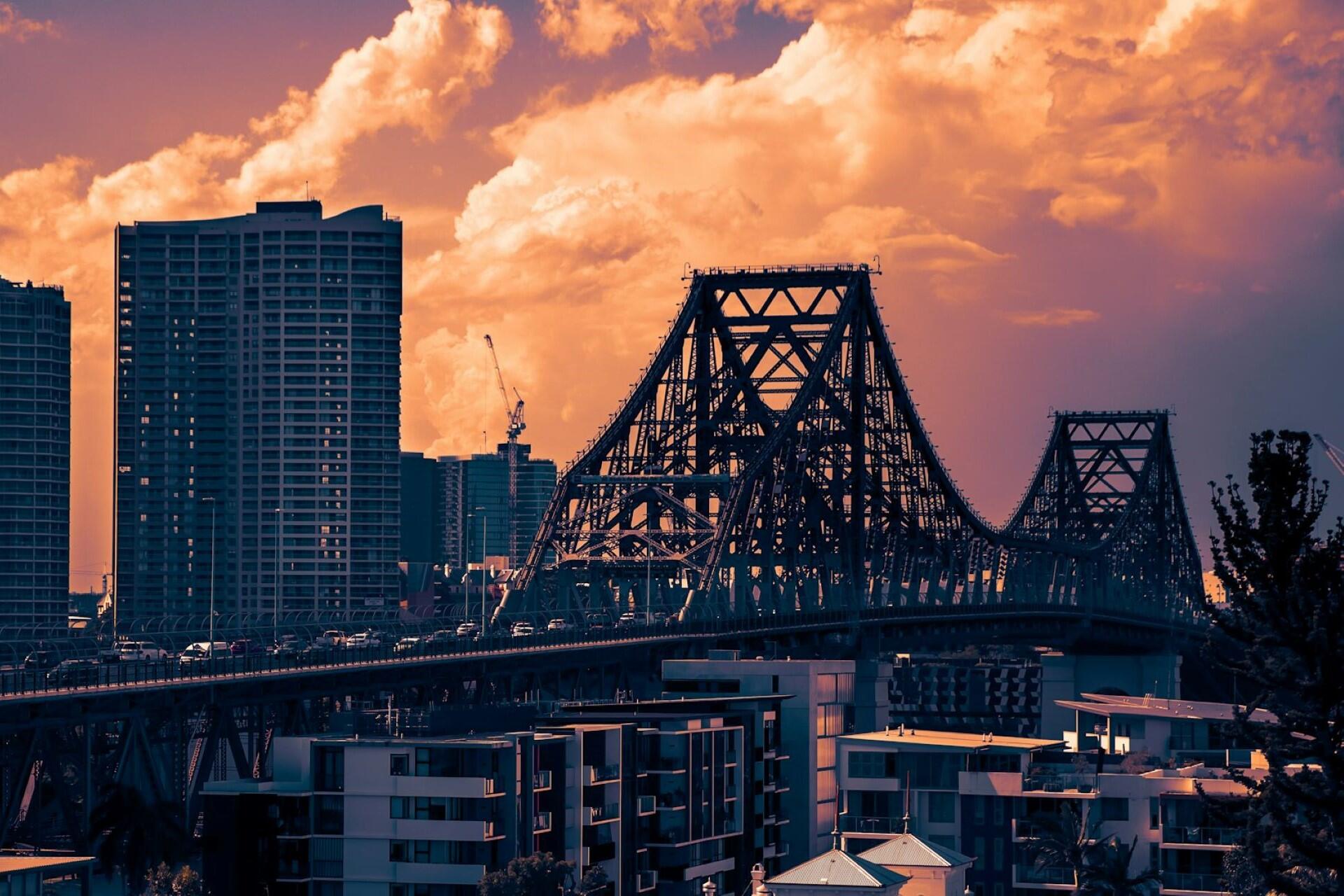 A bridge in Brisbane at sunset.