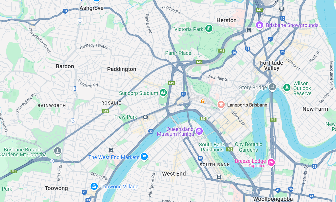 Map highlighting the location of City Language Centre Brisbane.